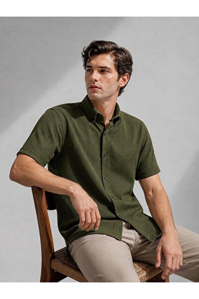 CLASSİCS MEN Reeport Lycra Κοντομάνικο Πουκάμισο με Ρίγες σε Στενή Γραμμή - 7640