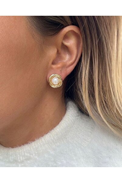 MonCheriAccessoire İnci Detaylı Gold Küpe