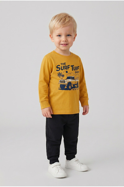 Shifre Boy's Body Crew Neck Printed Long Sleeve T-Shirt