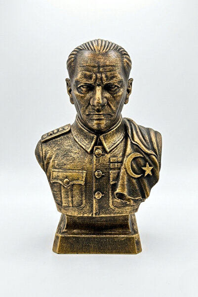 MAKERBOM3D Mustafa Kemal Atatürk Büstü - Gold Görünümlü Dekoratif Masaüstü Bi...