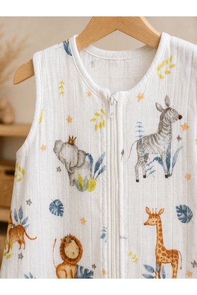 JUNİPERUS Yazlık Müslin Bebek Uyku Tulumu 0.5 TOG %100 Pamuk Kolsuz Tek Kat Unisex 6 Yaşa Kadar