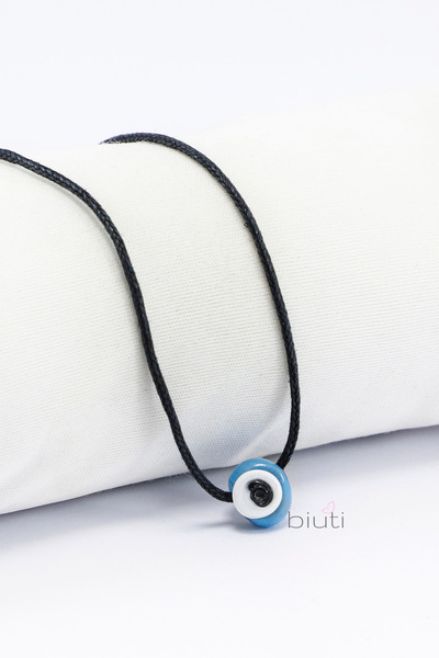 biuti Deri İp Mavi Küçük Danagözü Nazar Boncuğu El Yapımı Cam 1,5cm Nazar Bon...