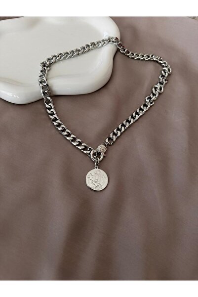 Twelve Locket Model Silver Color Steel Necklace with Detailed Medallion