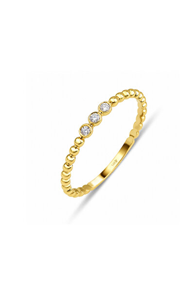 KAIROS JEWELRY 14 Ayar Altın 3 Taşlı Dorika Yüzük