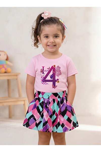 Funkaar Birthday Girl, 4th Year Butterfly Birthday Graphic Print T-Shirt