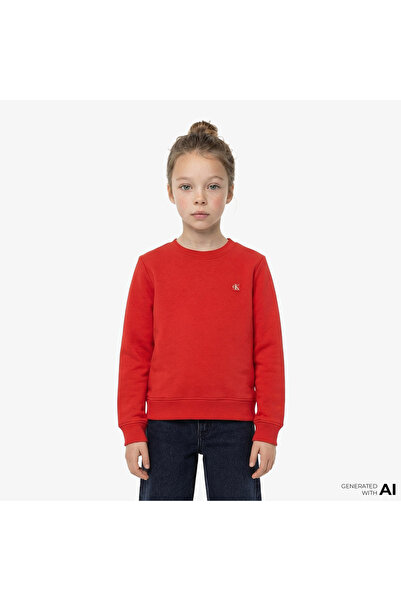 Calvin Klein Mono Mini Badge Çocuk Kırmızı Sweatshirt
