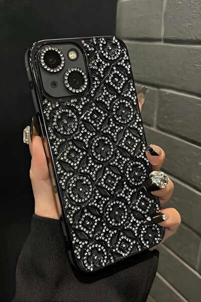Nezih Case iPhone 13 / 14 Uyumlu Kamera Korumalı Parlak Taşlı Diamond Tasarım...