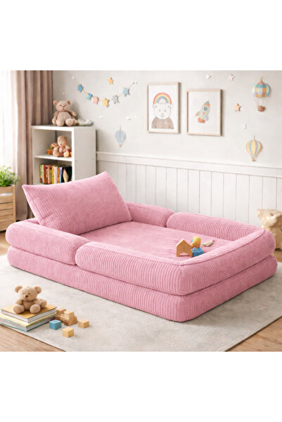 puffiber Montessori Katlanır Çocuk Yer Yatağı 80x160 cm Oyun Minderi Modüler Sünger Çocuk Koltuğu Pembe