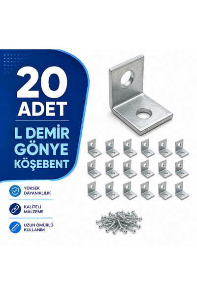 DESIPHON 20 Adet L Demir Gönye Köşebent 15x15x16 mm + Vida Seti | Bağlantı Ap...