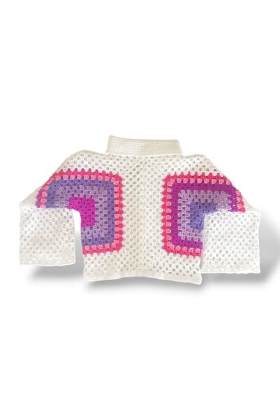 Tokuşka Crochet White Colored Motif Hand Knitted Women's Cardigan