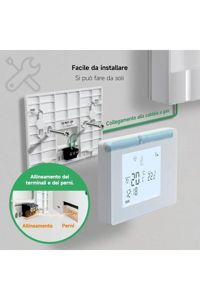 BEOK CONTROLS Termostat cu baterii, cu 2 fire, pentru centrale termice pe gaz, programabil săptămânal.