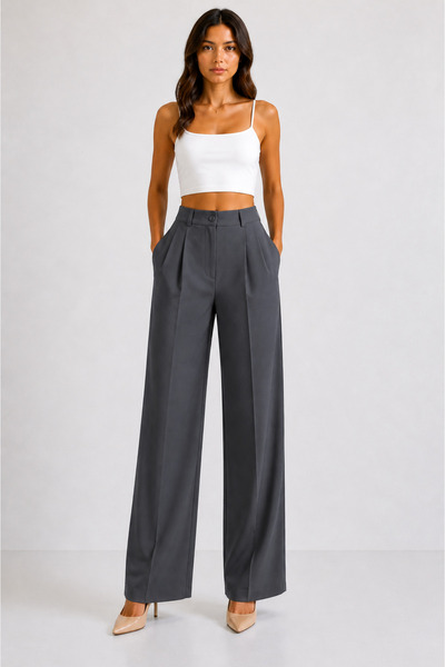MODA GARDEN 35 Ar66 Women's High-Waisted Wide-Leg Pants – Pleated, Relaxed Fi...