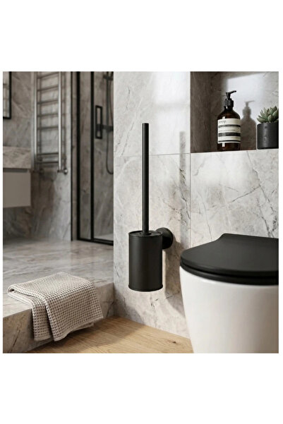 Herum Set perie WC cu suport de perete, oțel inoxidabil, Negru