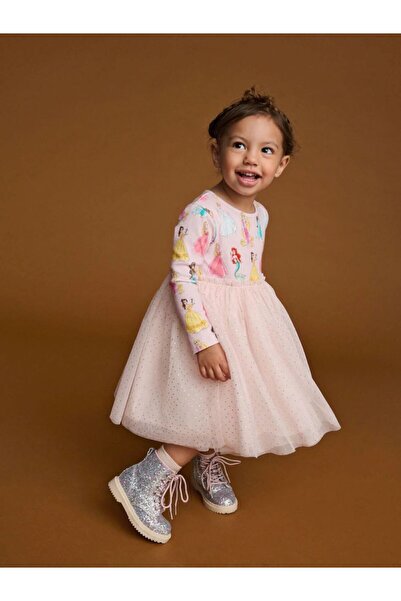 Next Baby Cotton Pink Princess Patterned Tulle Long-Sleeved Dress