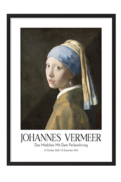 Postifull Johannes Vermeer - Devojka sa bisernom minđušom, slika u crnom okvi...
