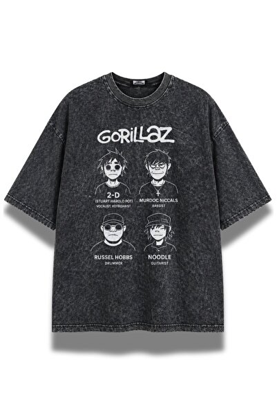 Fuddy Moda Tricou unisex lavabil cu imprimeu cu fețele membrelor Gorillaz, tr...