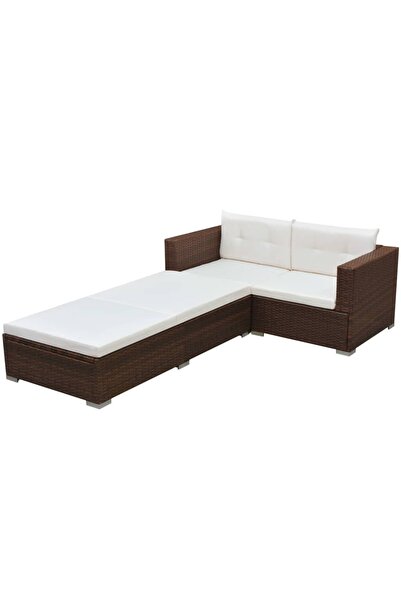 vidaxl Set mobilier de gradina cu perne, 3 piese, maro, poliratan