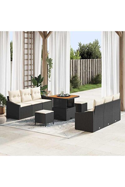 vidaxl Set de canapele pentru gradina cu perna 9 pcs Negru poliratan