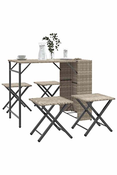 vidaxl Set mobilier de gradina, pliabil, 5 piese gri deschis poliratan
