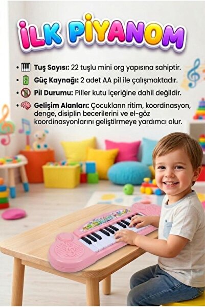 Tıfıl Toys Küçük Elektronik Piyanom! Sesli Pilli 22 Tuşlu Taşınabilir Eğlence...