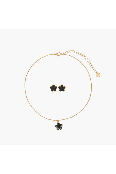 Lifestyle Set of 2 - Floral Embellished Necklace and Earrings