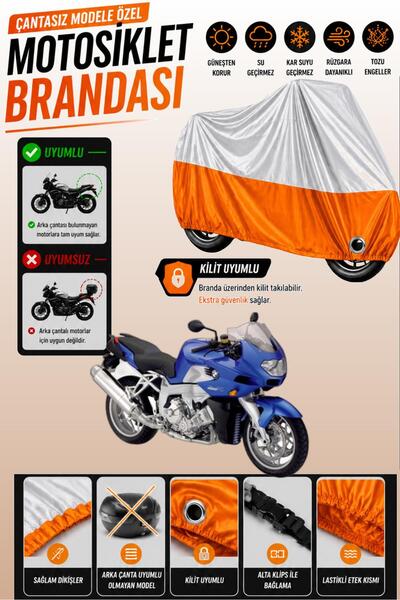 Cemku Twin غطاء محرك متوافق مع BMW K 1200 R باللون الرمادي من الأعلى والبرتقا...