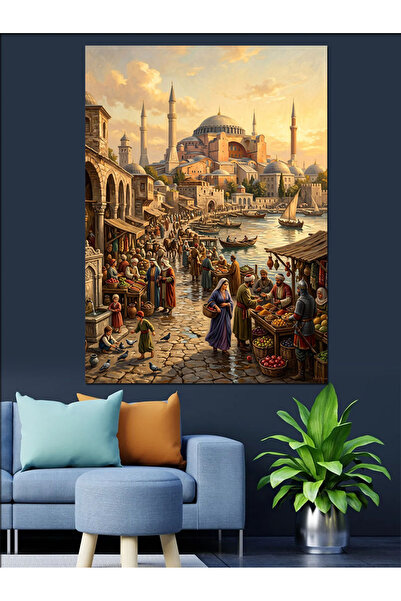 Tablo Mega Tarihi İstanbul Eski Şehir Panoraması Dekoratif Kanvas - Mdf Ahşap...