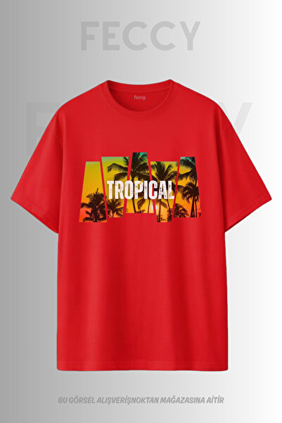 FECCY Premium Tropical Printed Hunter Theme Unisex Oversize Women's T-Shirt M...