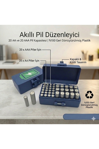 GizzyToyz AA ve AAA Piller İçin Kilitli Kapaklı Biyoplastik Saklama Kutusu - ...