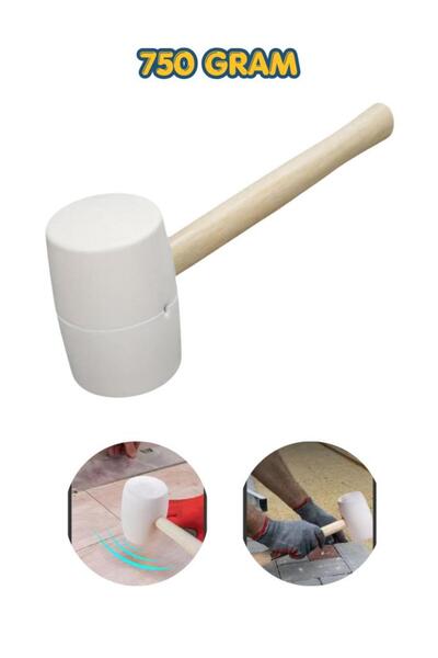 DepoMega Ahşap Saplı Plastik Tokmak Fayans Seramik Mermer Karo Tokmağı 750 Gram