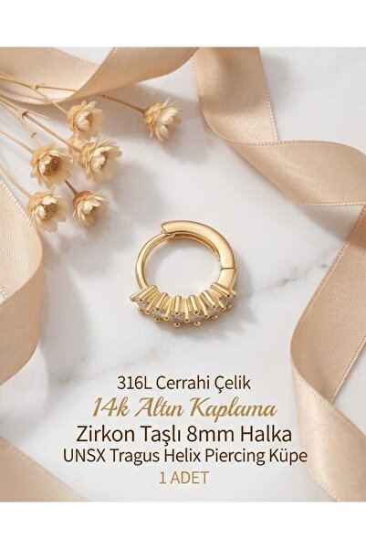 UygunGümüşçülük 316L Cerrahi Çelik Altın Kaplama Kararmaz Alerji Yapmaz Zirko...