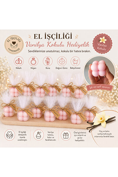 F&A Candle Kişiye Özel El Yapımı Pembe Bubble Mum – Vanilya Kokulu Nikah Nişa...