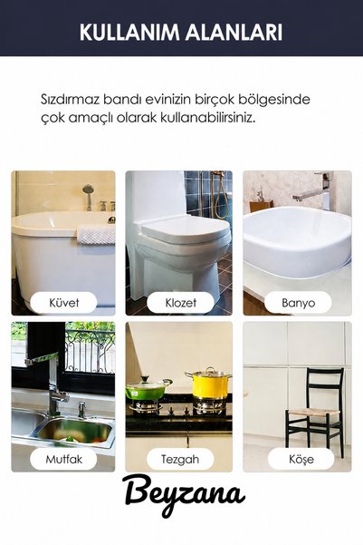 BEYZANA 4 Cm 3.20 Mt. Su Sızdırmaz Geçirmez Bant Lavabo Küvet Kenar Bandı Küvet Duş
