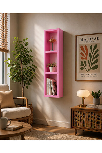 Dekormer Design Kitaplık Duvar Rafı Yatay-Dikey Tek Pembe