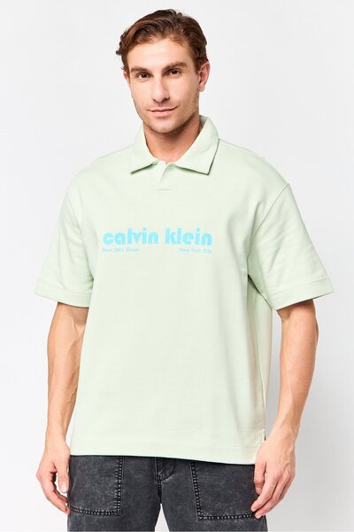 Calvin Klein Jeans Men Regular Fit Brand Logo Short Sleeve Polo Shirt, Sage G...