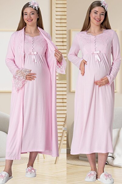Lohusa Homewear طقم ملابس نوم للحوامل مكون من قطعتين بتصميم خاص باللون الوردي...