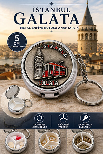 Tamsena Store 5 CM İstanbul Galata Temalı Metal Enfiye Kutusu Anahtarlık 3 Bö...