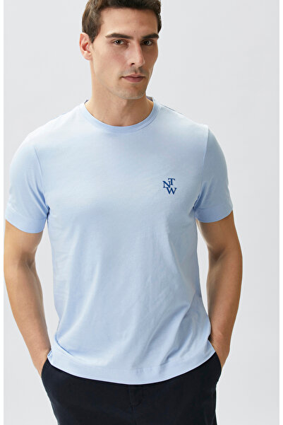 Network Comfort Fit Açık Mavi Göğüs Baskı Detaylı T-shirt