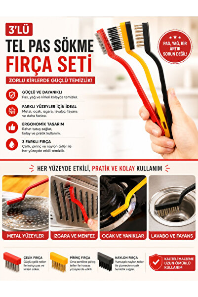 TUMU LIFE 3 Adet Ocak Fırın Mangal Izgara Airfryer Temizliği Tel Pas Sökme Fı...