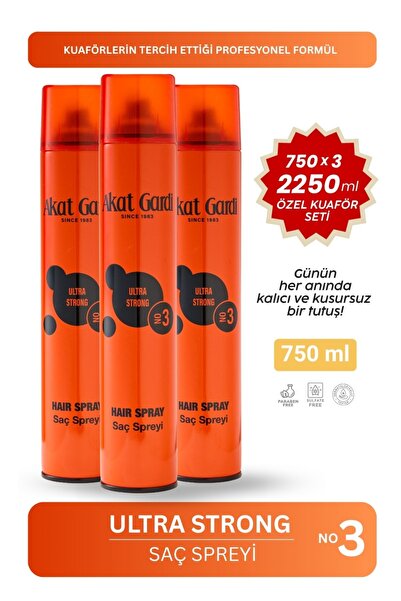 Akat Gardi Saç Spreyi Ultra Strong 750ml Dev Boy.3 Lü Özel Set