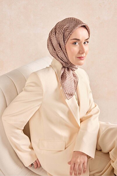 Silk Home Μεταξωτό μαντήλι τουίλ με μίνιμαλ σχέδιο καφέ 90x90