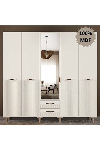 comiet Menekşe 5 Kapak Mdf Ayaklı Tasarım Gardırop
