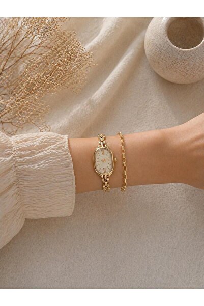 SARA SAAT Vintage oval altın yuping kadın kol saati