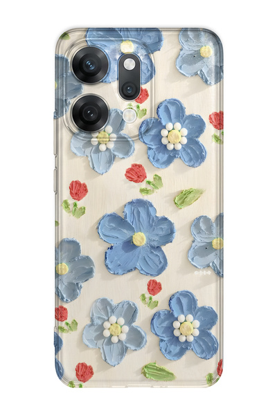 FLAMENKO Oppo Reno 14 Compatible Blue Oil Painting Floral Pattern Transparent...
