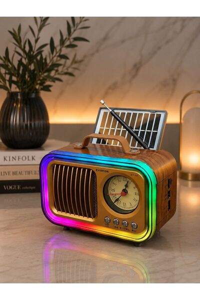 m memita Everton RT-711 Nostaljik Bluetooth Radyo | Güneş Panelli RGB Işıklı ...