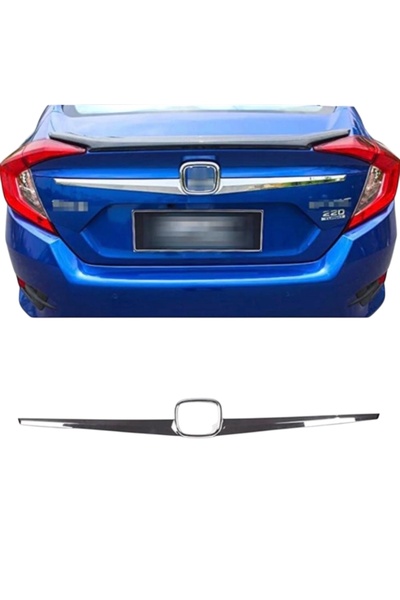 Harphour Honda Civic Fc5 (2016-2021) Uyumlu Gümüş Renk Bagaj Logo Çıtası ABS ...