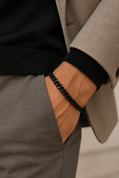 BRILYA Casual & Modern Erkek Siyah Örgü Bileklik
