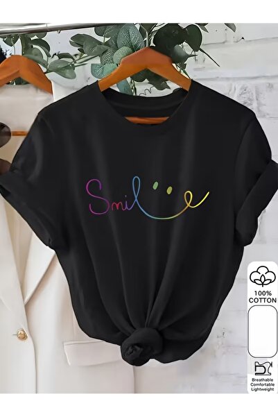 AEMİ Μπλουζάκι Unisex Smile Printed Oversize Crew Neck