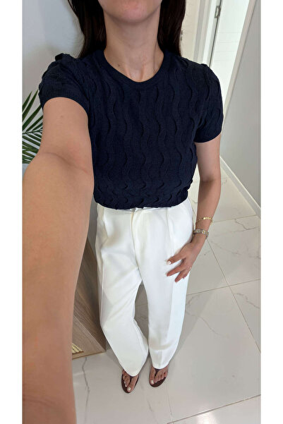 BİRCANÇİL Dlvin Cuns Dark Navy Blue Crew Neck Textured Knitwear