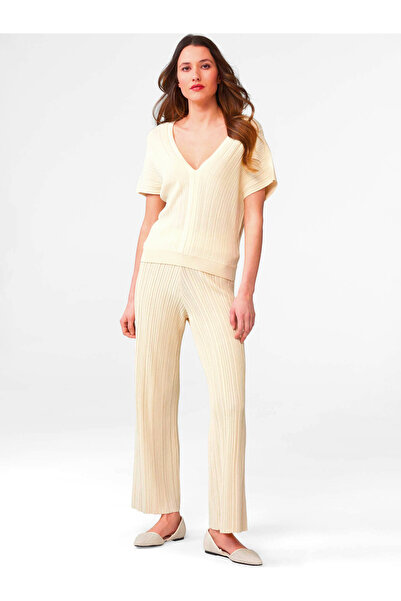 ORSAY Beige wide-leg ribbed trousers